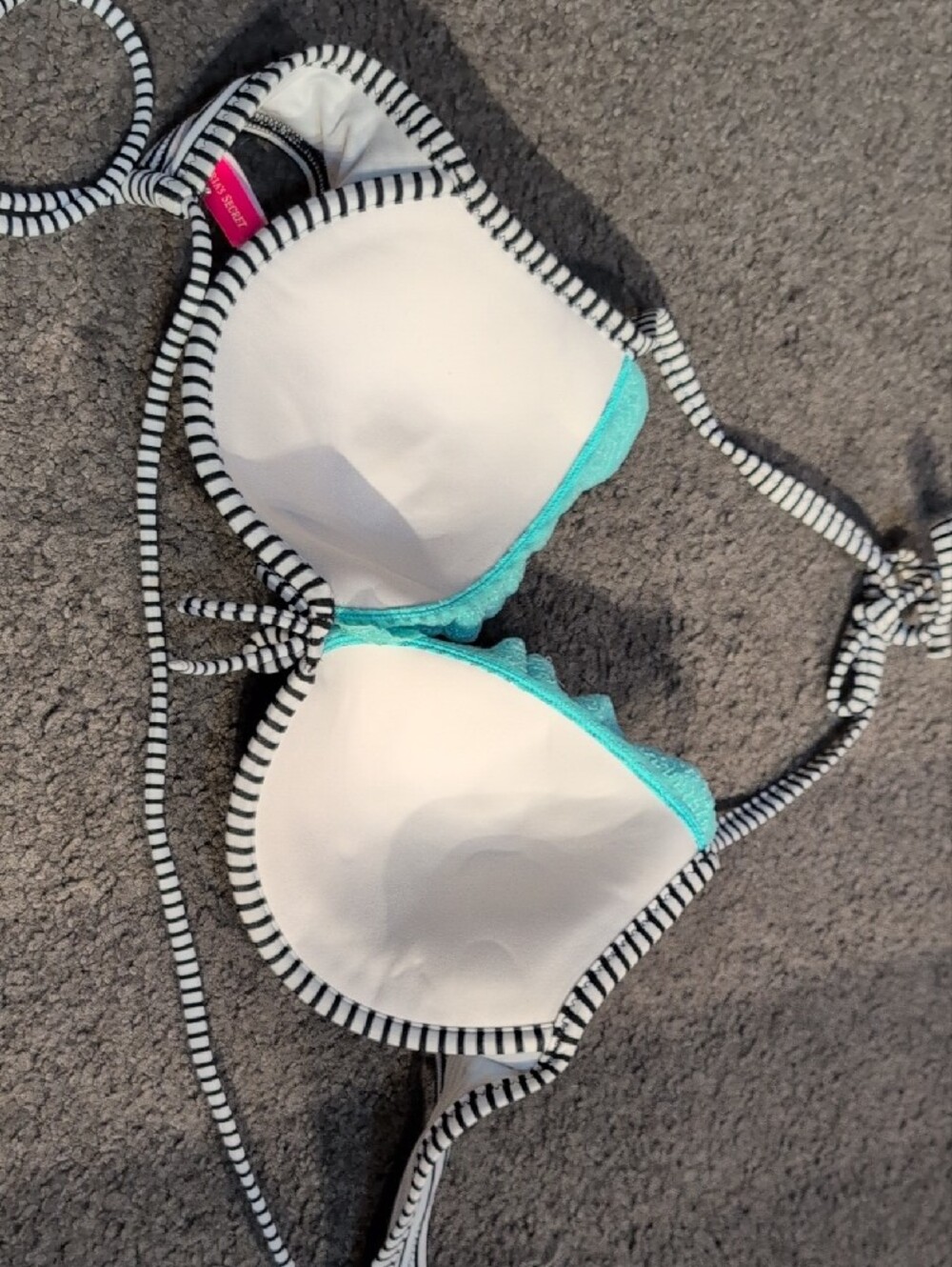 Victoria's Secret Black & White Striped Halter Bikini Top - Picture 7 of 10